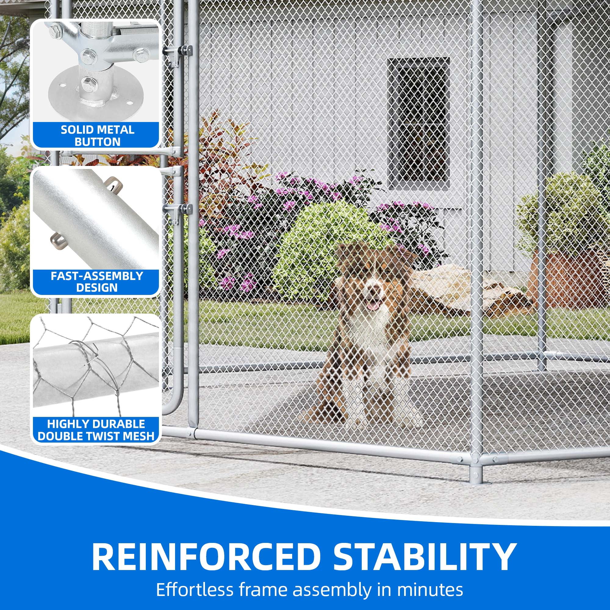 Dextrus XXL Heavy-Duty Outdoor Dog Kennel with UV-Resistant Roof & Lock - 9.8×8.2×6.2FT Reinforced Pet Pen House for Yard, Medium & Large Dogs Playpen with Dual-Door Design