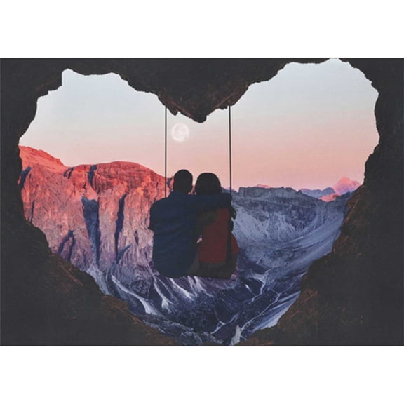 RSVP Couple on Swing in Heart Shaped Cave Overlooking Mountains Valentine's Day Card for Wife, Husband, Girlfriend, Boyfriend