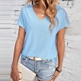 thumbnail image 2 of Blouses pour Femmes Été Décontracté Manches Courtes Basiques Texturées Couleur Unie Col Rond T-Shirts Blouse, 2 of 7