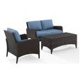 thumbnail image 1 of Crosley Kiawah 3 Pièces en Osier Extérieur Conversation Ensemble en Bleu, 1 of 17
