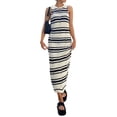 thumbnail image 2 of Seyurigaoka Women's Elegant Fashion Knitted Tank Dress Bodycon Crochet Long Dress Summer Strip White Sundress Beach Holiday Streetwear, 2 of 9