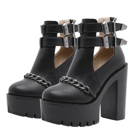 

1 Pair Rivet Chain Shoes Thick High Heel Ankle Boots Women Boots Rivet Shoes
