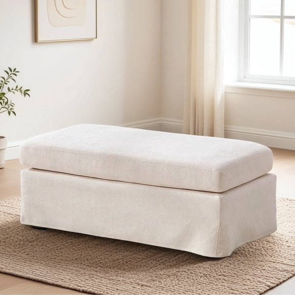 Arouseden 43.7" Large Rectangular Ottoman Bench,Beige End of Bed Bench,Chenille Upholstered Ottoman for Living Room,Bedroom,Window,Entryway