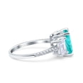 thumbnail image 3 of Three Stone Radiant Cut Ring Paraiba Tourmaline CZ 925 Sterling Silver Size 9, 3 of 7
