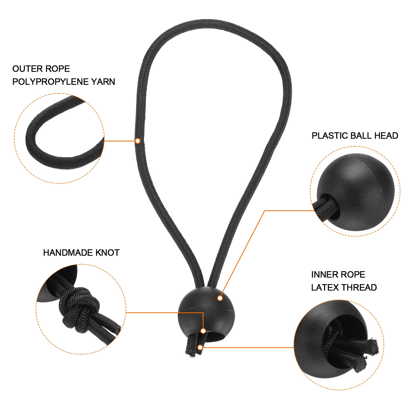 Uxcell 50Pcs Ball Bungee Cords 6" Heavy Duty Bungee Cord Balls for Tent Camping Holding Wire and Hoses, Black