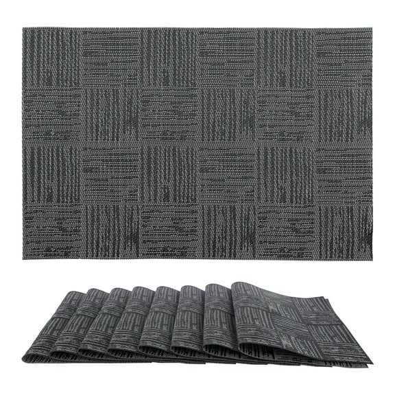 REGALWOVEN Set of 6 Placemats, Vinyl Placemats for Kitchen Dining Table Decor Washable Heat Resistant Table Placemats Wipeable Table Mat Black 18*12in