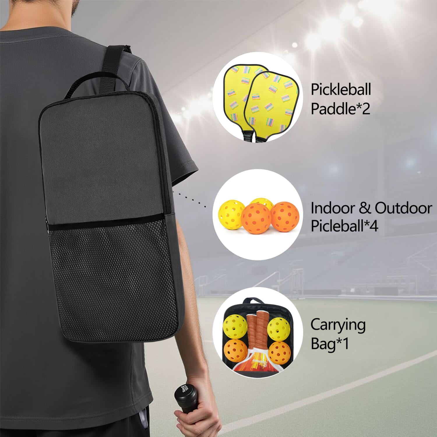 Pickleball Paddles Set Of 2, Fiberglass Surface, Sweet Candy Print, 4 Balls & Bag