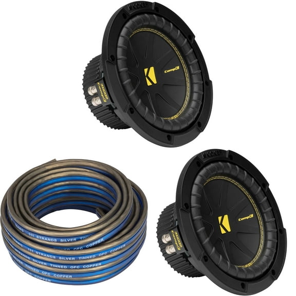 Kicker (2) 50CWCD84 CompC 8" Subwoofer Dual Voice Coil 4-Ohm with Speaker Wire Bundle