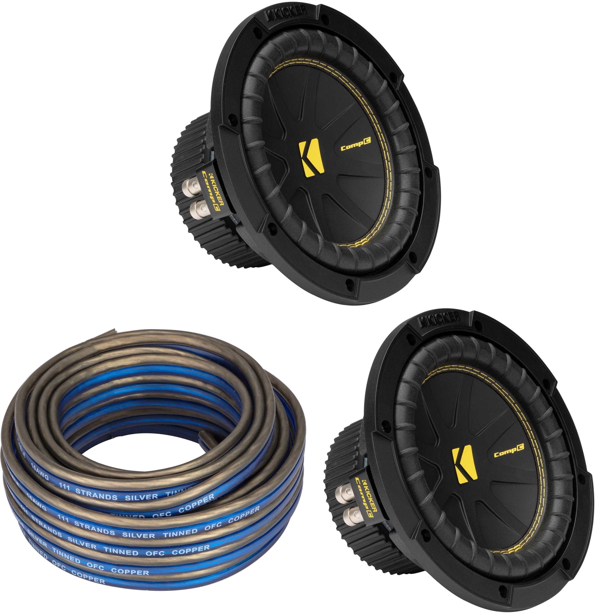 Kicker (2) 50CWCD84 CompC 8" Subwoofer Dual Voice Coil 4-Ohm with Speaker Wire Bundle