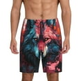 thumbnail image 1 of Vsdgher Short de Pyjama pour Hommes Imprimé Tête de Loup Rouge, Bas de Pyjama Léger avec Poches-TTG, 1 of 6