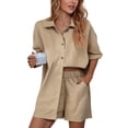 thumbnail image 2 of ibiyuan 2 Piece Short Sets for Women Summer Short Sleeve Button Down High Low Shirt and Shorts Casual Beach Vacation Set, 2 of 4