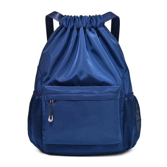 Black Drawstring Backpack for Women, Waterproof Drawstring Gym Bag for Men, Small Cinch Sack for Basketball, Pull String Sport Bag for Soccer.