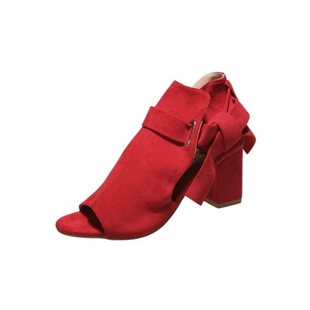 

Woobling Ladies Sandal Summer High Heels Chunky Heel Heeled Sandals Office Pump Shoes Fashion Dress Shoe Peep Toe Hollow Out Red 5.5