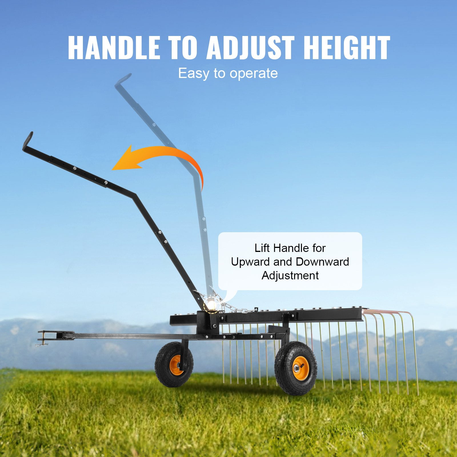 CoSoTower Tow Behind Dethatcher, 60-Inch Tow Dethatcher with 24 Steel Tines, Lawn Dethatcher Rake for Atv Or Mower, Tow Behind Lawn Rake with Lift Handle for Leaves, Pine Needles, and Grass