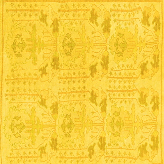 Ahgly Company Machine Washable Indoor Square Abstract Yellow Modern Area Rugs, 6' Square