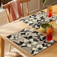 thumbnail image 4 of Black Floral Placemats Set of 8 Vintage Khaki Floral Retrp Plant Leaf Place Mats Indoor Wipeable Table Mats Washable Cloth Dining Table Placemats for Kitchen Holiday Party Home Decor 13x19 Inch, 4 of 9