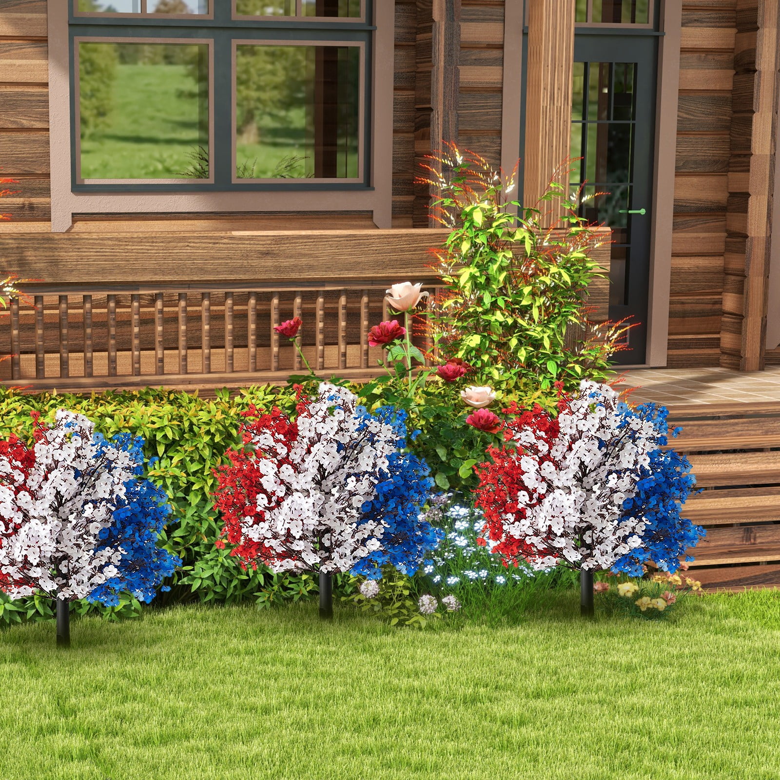 ERTZAE Patriotic Garden Stake,20" Patriotic Red White Blue Floral Stake,4Th Of July Decorations Outdoor,Usa Lawn Porch Yard Sign,Red White And Blue Independence Anniversary Memorial Day Party Decor