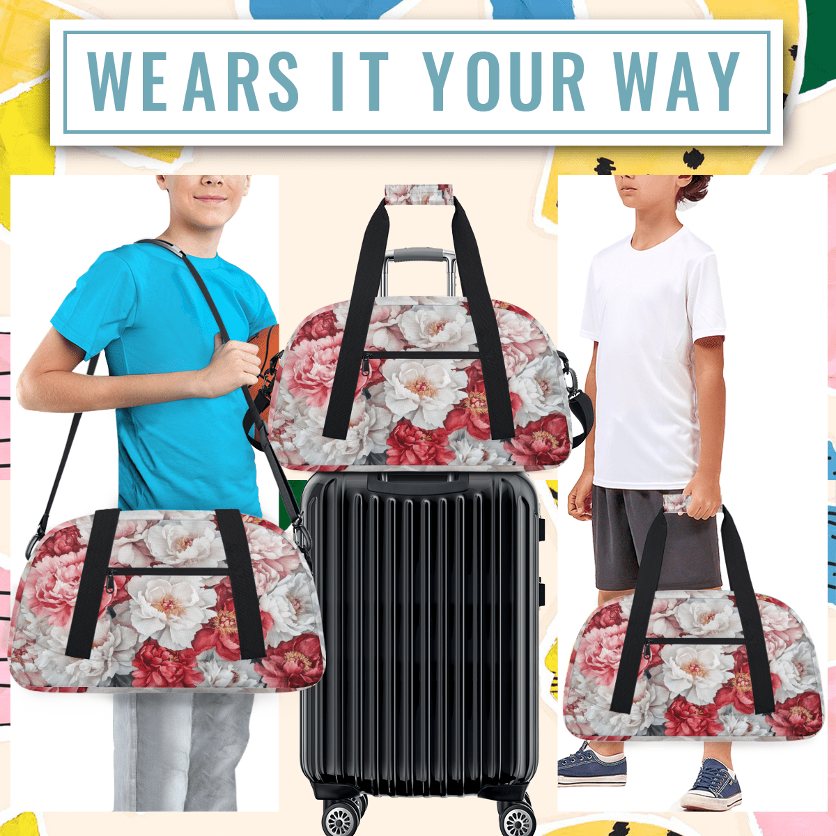 Herdesigns Flower Sports Duffle Bags Travel Duffle Bag Gym Bag Floral Weekender Travel Bag Waterproof Overnight Bag Carry On Travel Tote Bag Dance Bags