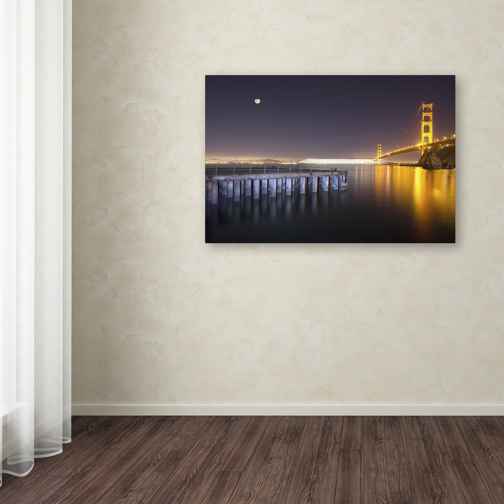 Trademark Fine Art "Golden Gate Pier and Stars" Canvas Art by Moises Levy