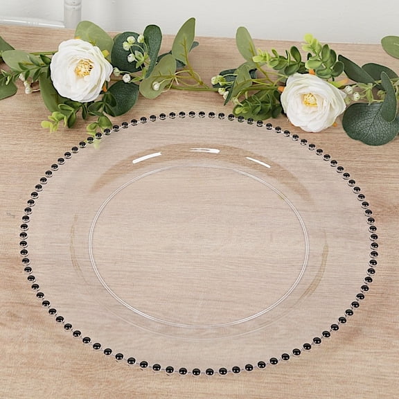 BalsaCircle 10 Clear GBlack 13 in Round Plastic Charger Plates with Beaded Rim Party Tableware Wedding Events Decorations Supplies