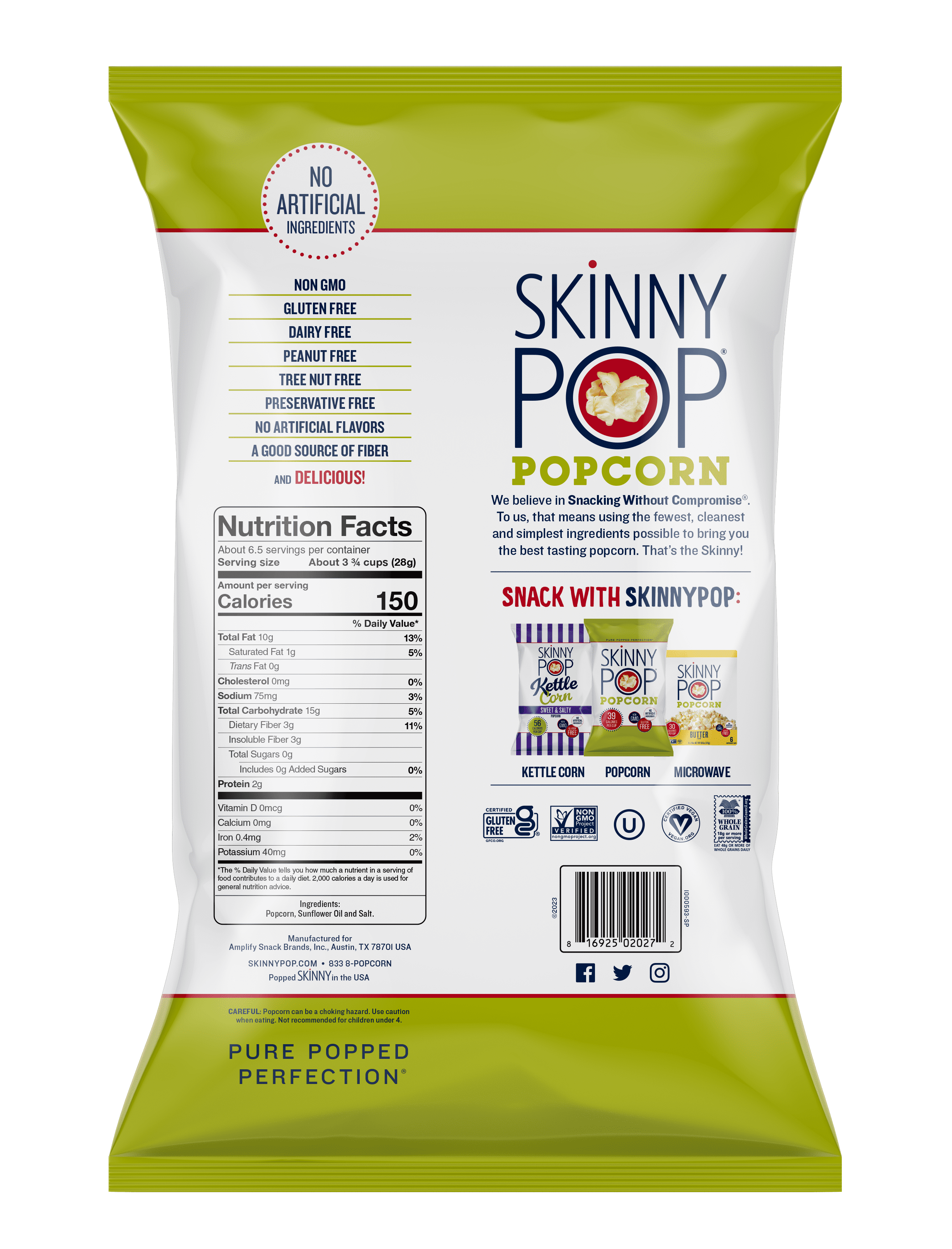 SkinnyPop GlutenFree Original Popcorn, 6.7 oz SharingSize Bag Best