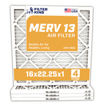Filter King 16x22.25x1 Air Filter | 4-PACK | MERV 13 HVAC Pleated A/C Furnace Filters | MADE IN USA | Actual Size: 16 x 22.25 x .75"