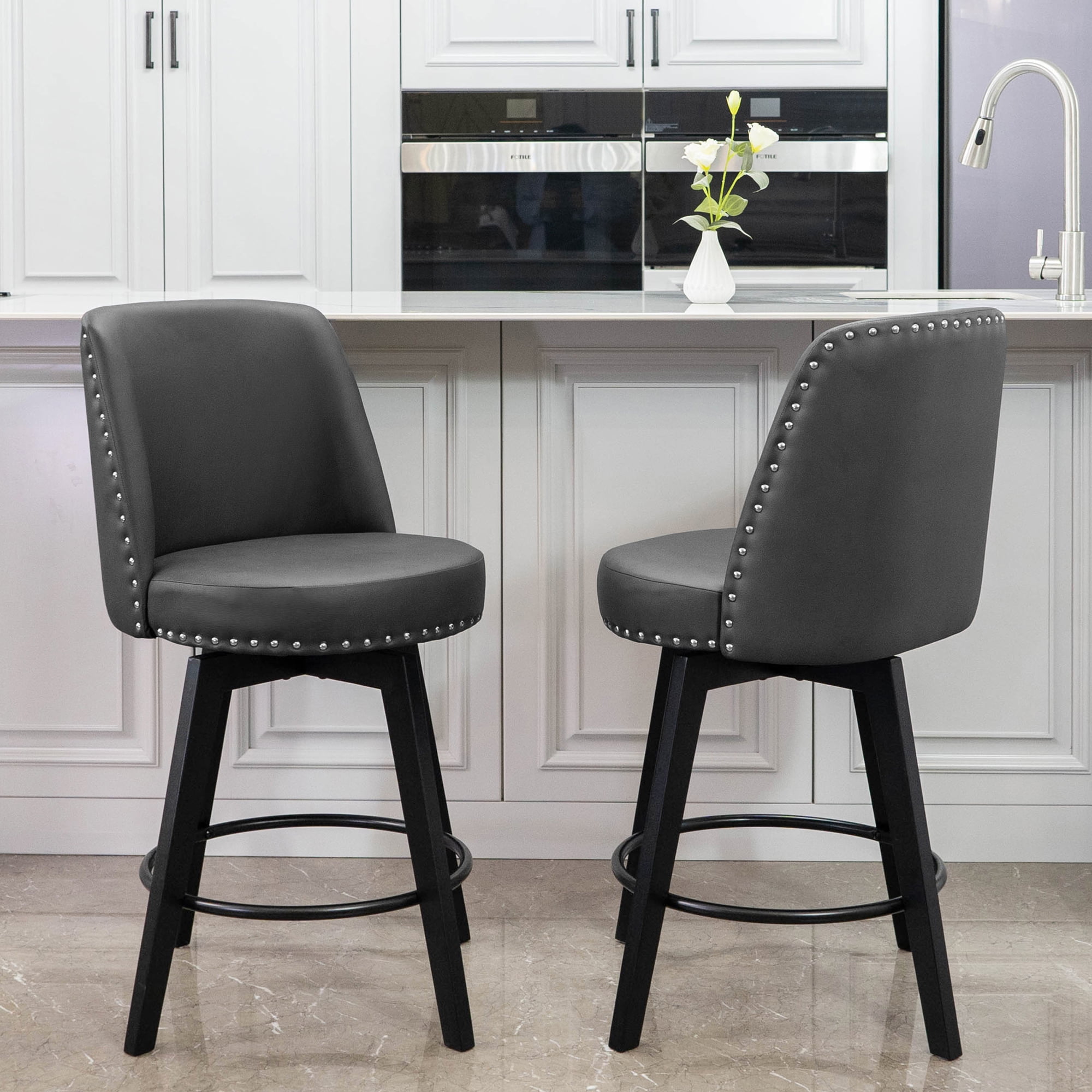 MINCETA Counter Stools,26" 360 Free Swivel High Back Full Back