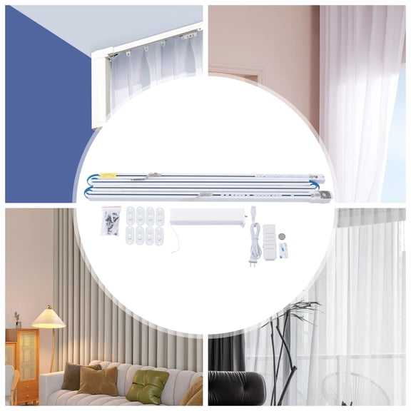 Smart Curtain Track, Electric Curtain, Curtain Track, 4 Meter Double Open Rail, Voice Controlled Motor, Remote, US Plug, Tuya App, Auto Stop on Resistance, Fast Responsive Chip