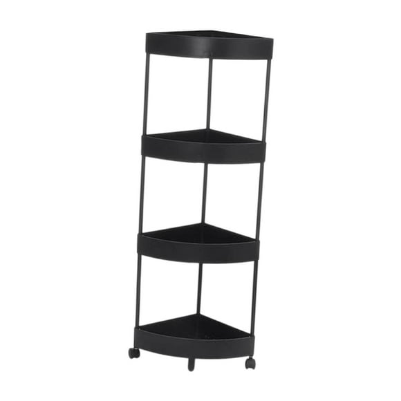 Estante de esquina de piso de pie con ruedas estanterías a prueba de óxido para el baño organización de la organización de la cocina 4 niveles negros