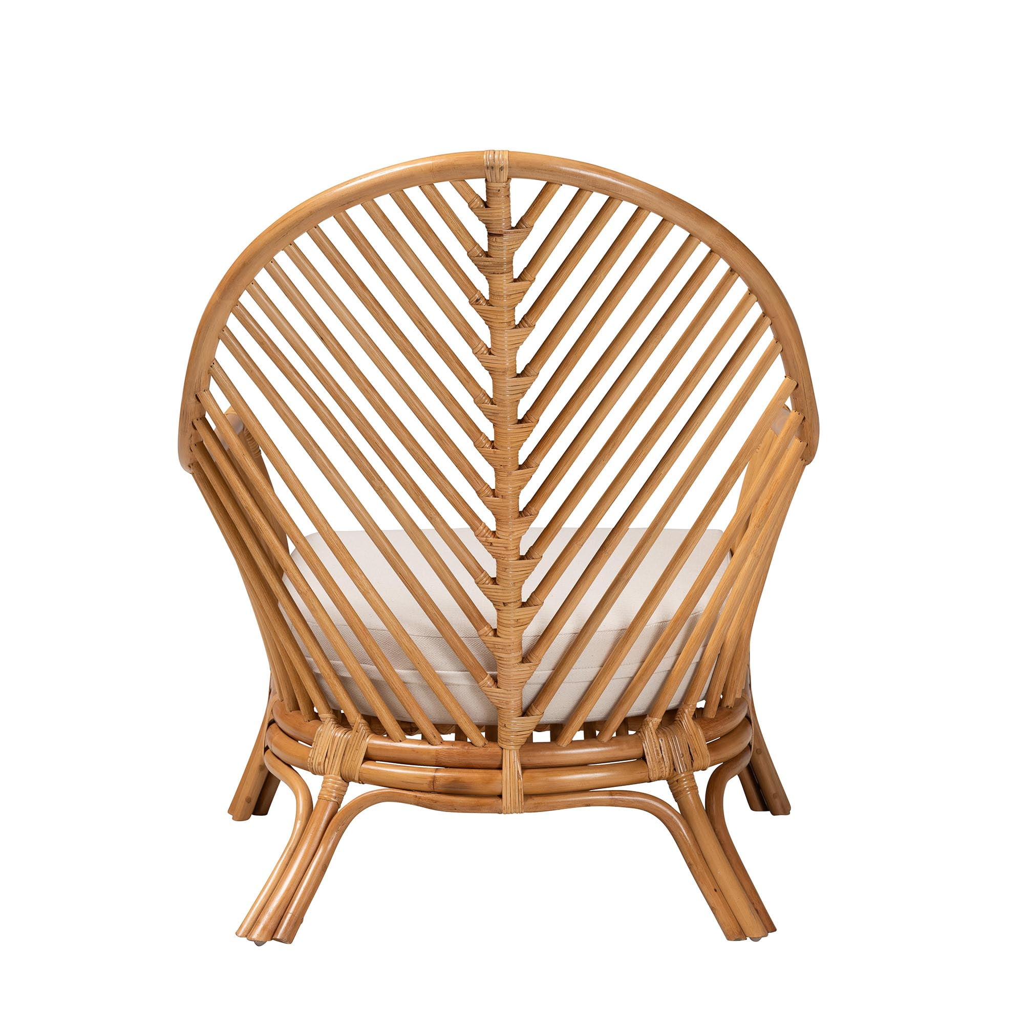 Bali and Pari Lisabon Bohemian Natural Rattan Fabric Polyurethane Foam Chevron Removable Cushions Armchair, Light Honey