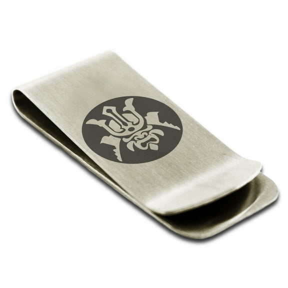 Stainless Steel Máscara Samurai Crest Engraved Money Clip Credit Card Holder