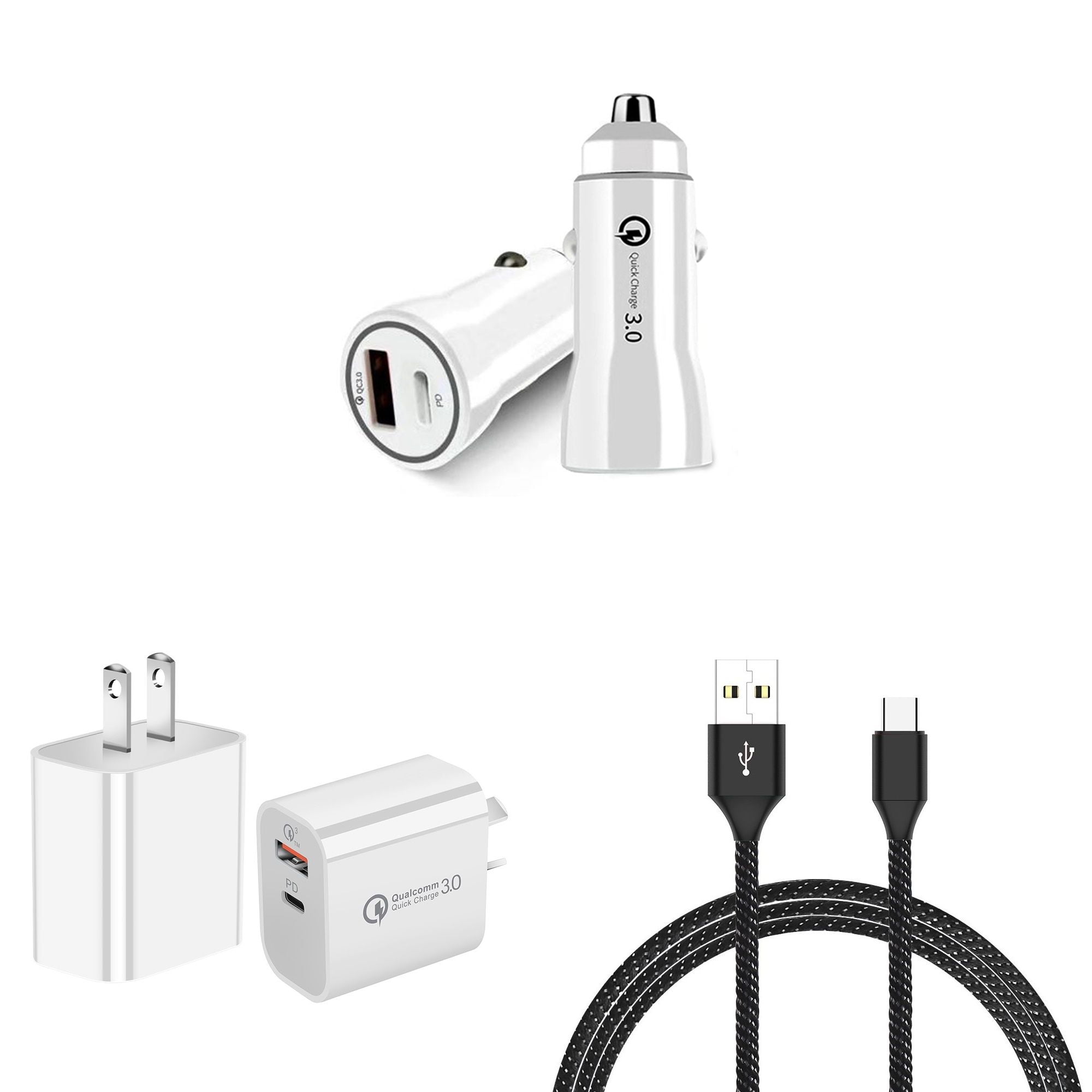 Bemz Charger Bundle for Orbic Maui+ - Premium 18W Fast Charging Car Charger, Wall Charger, USB-C to USB-A Cables (6 Feet)