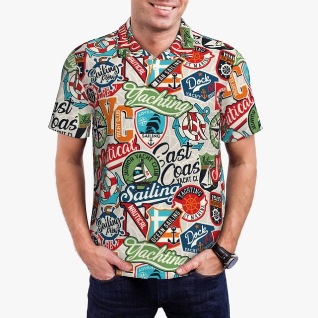 Fotbe Cute Nautical Camiseta Polo de Golf para Hombre con Estampado – Camisa Deportiva Transpirable con Cuello Abotonado-3X-Large