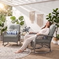 thumbnail image 2 of Techmilly 3-Piece Outdoor Rocking Chairs, Wicker Patio Furniture with Thickened Cushions and Table for Porch (Grey and White), 2 of 9