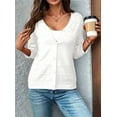 thumbnail image 5 of Womens Summer Cropped Cardigan 3/4 Sleeve Button Up Thin Crochet Knit Shrug Sweater White L, 5 of 7