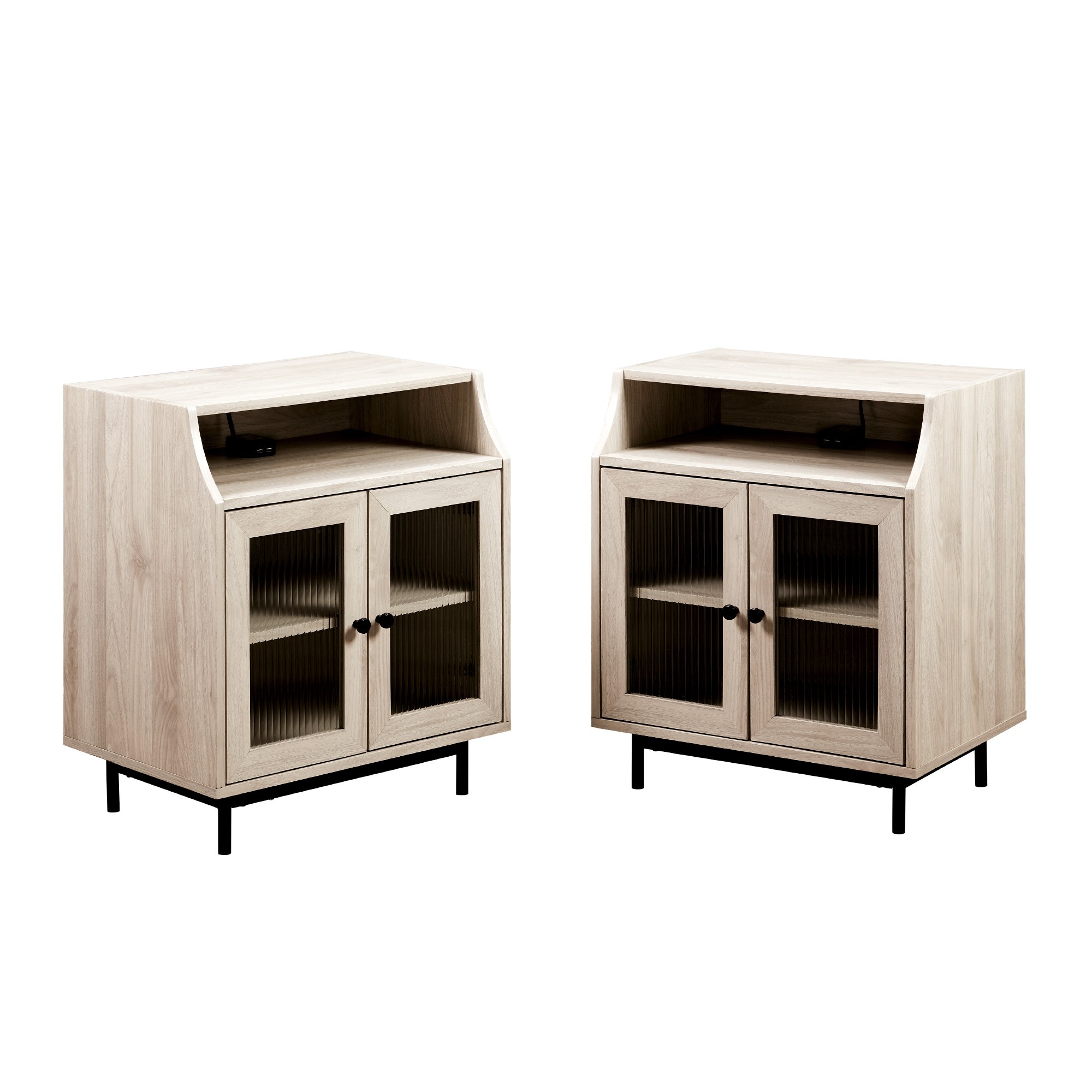 Walker Edison Modern 2 Door USB Port Nightstand, Set of 2, Birch