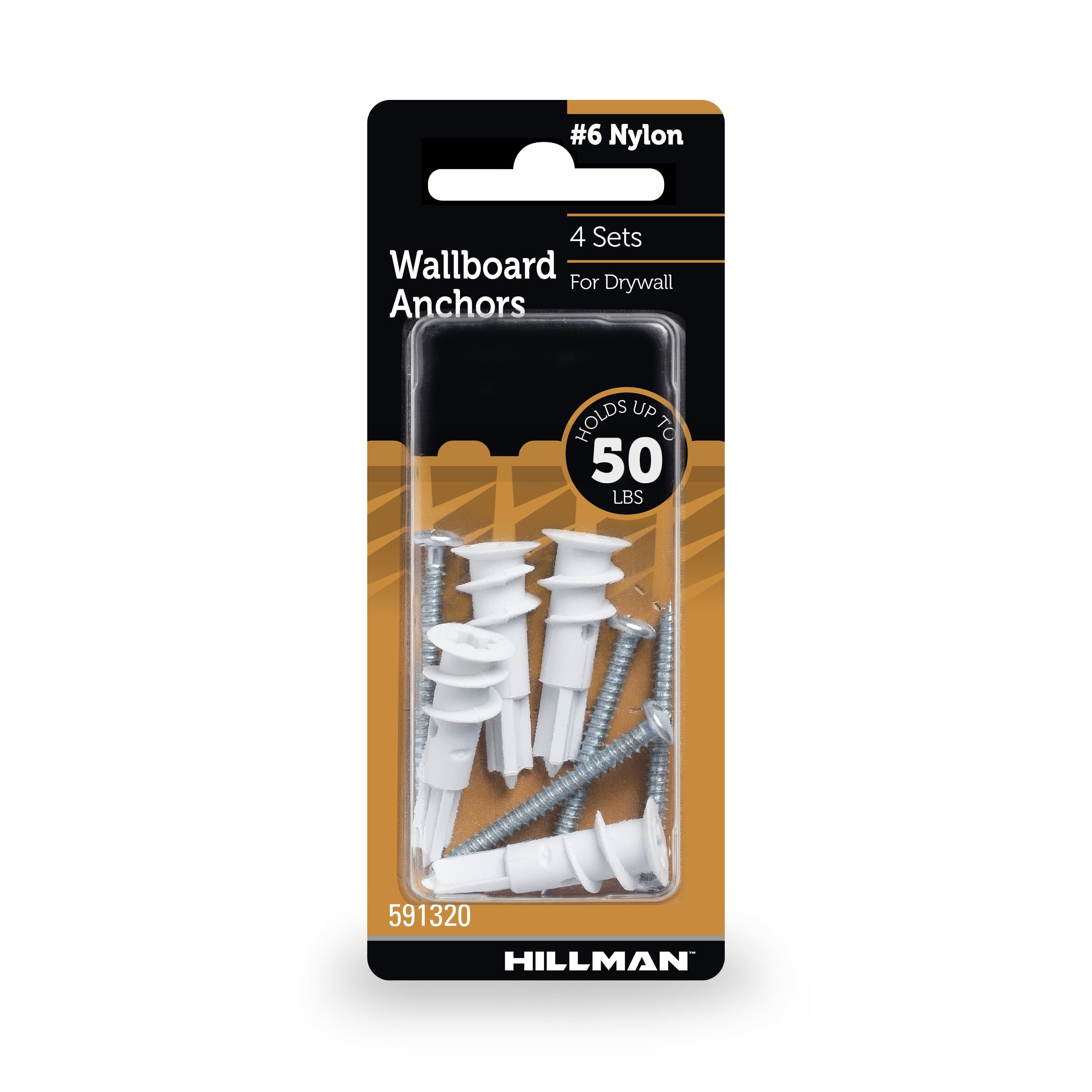 Hillman Drywall Nylon Anchor Screws, Pan Head Phillips Screw, #6, 50lbs, 4 Sets