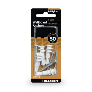 Hillman Drywall Nylon Anchor Screws, Pan Head Phillips Screw, #6, 50lbs, 4 Sets