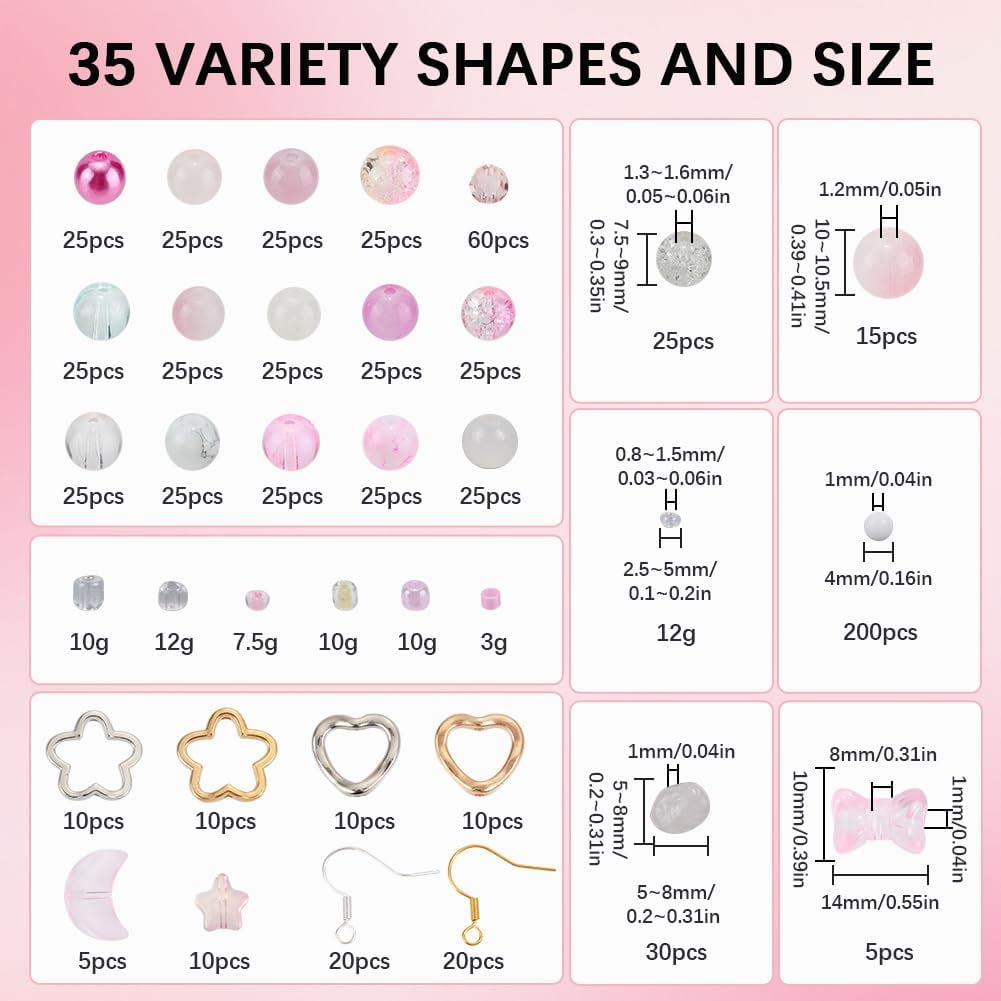 DIY Round Glass Beads & Seed Beads Dangle Earring Making Kits Pink 8x7.5mm Hole: 2mm 25pcs