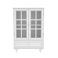 thumbnail image 6 of White Minimalist Buffet Cabinet With Double Glass Doors And Drawer - Functional Versatile For Living Room, Dining Hallway, Entryway Room Modern Wooden Storage Sideboard Cupboard Construction, 6 of 7