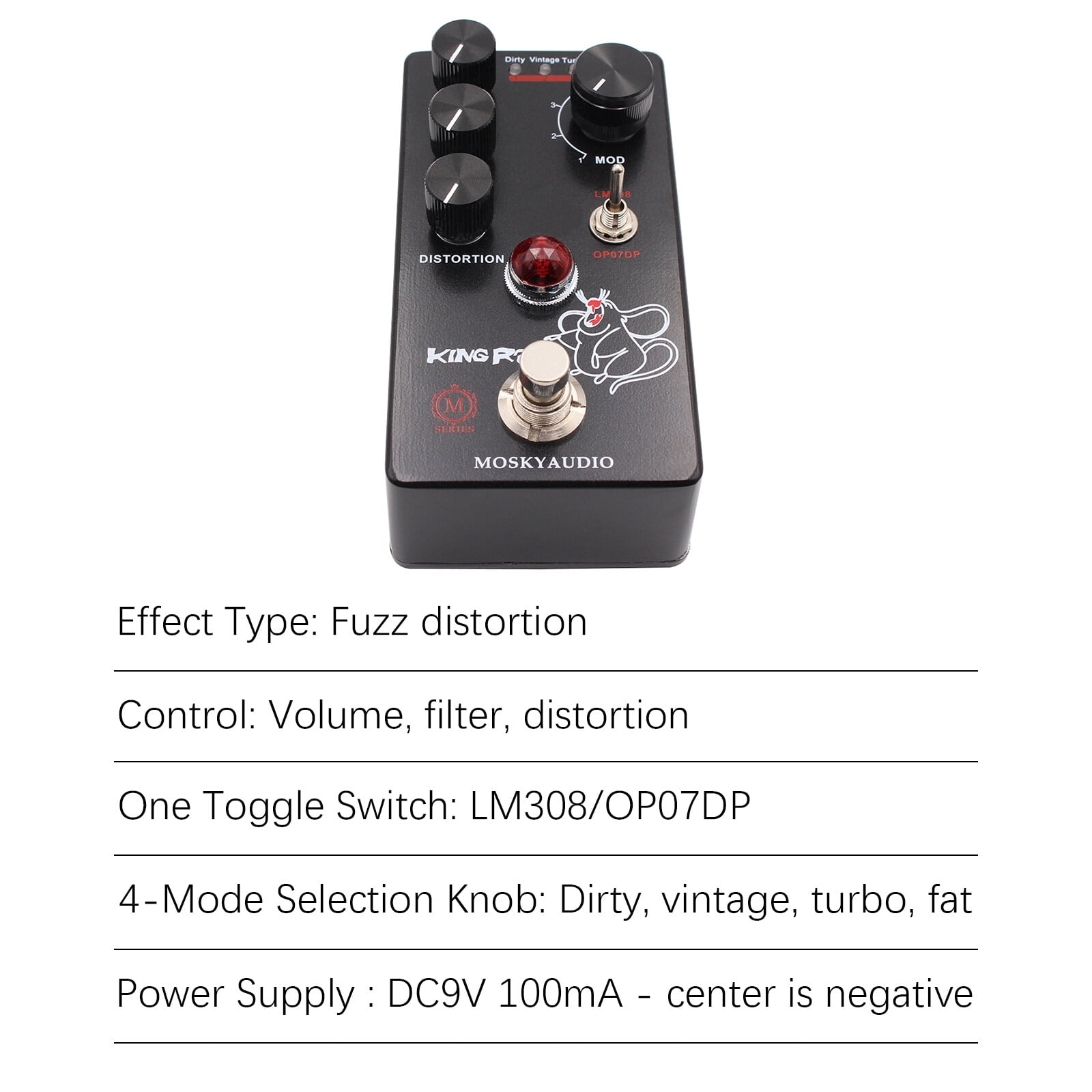 MOSKYAudio Effect maker,Rat Portable Processor Fuzz Pedal - Mode Switch Portable 4 Mode QISUO SIMBAE Ele KI Maker RAT