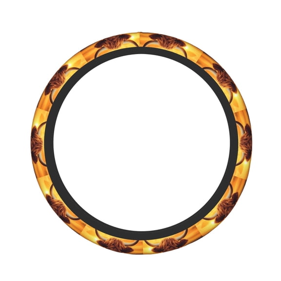 Picia Vintage Sunflower Cow A Car Steering Wheel Cover, Non-Slip, Breathable, Universal 15 inch