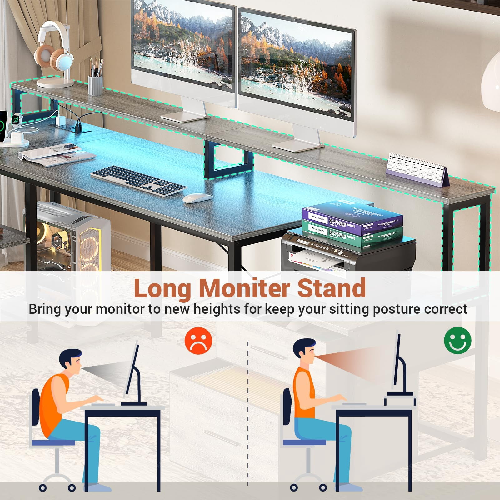 Homieasy L Shaped Desk with File Drawer, 72.8" Reversible L Shaped Computer Desk with Power Outlet & LED Strip, Gaming Desk with Monitor Stand, Office Desk Corner Desk with Storage Shelf, White Oak