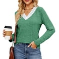 thumbnail image 1 of Top de otoño con cuello en V y empalme de encaje para mujer camiseta de manga larga con cuello en V empalme de encaje camiseta básica holgada de ajuste moderno camiseta ANGGREK Otros, 1 of 7