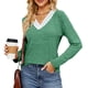 thumbnail image 1 of Camiseta de manga larga con cuello en V para mujer Top tipo túnica de manga larga con cuello en V para mujer Top de otoño con cuello en V con empalme de encaje Top básico de ANGGREK Otros, 1 of 7