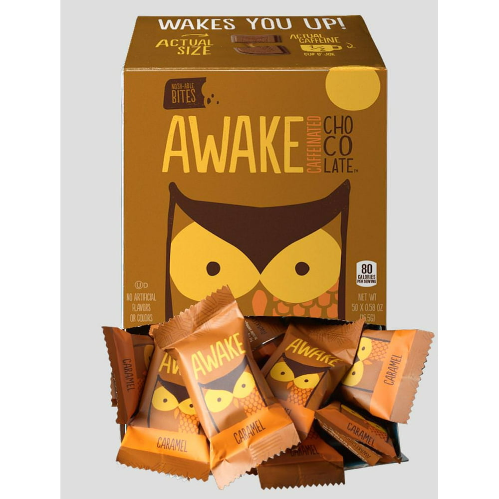 AWAKE Caramel Chocolate Candy Bites, 0.58 Oz, 50 Ct