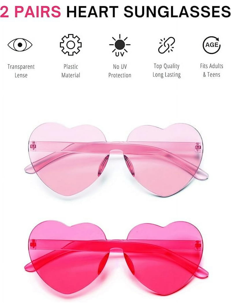 Yoela Heart Thick Oversized Rimless Sunglasses - Colored Heart Shape For Women