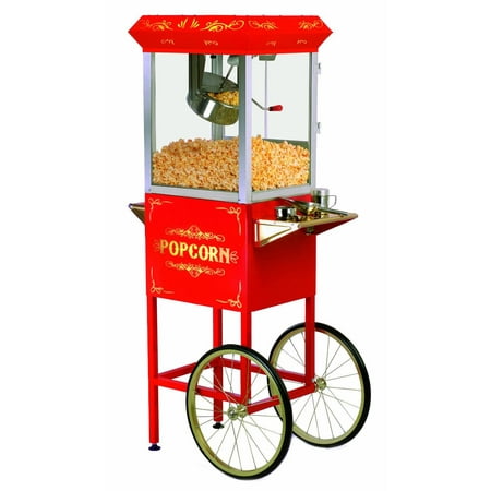 Elite EPM-400 2-in-1 Vintage Popcorn Trolley Cart 8oz Popcorn Maker Machine Popper