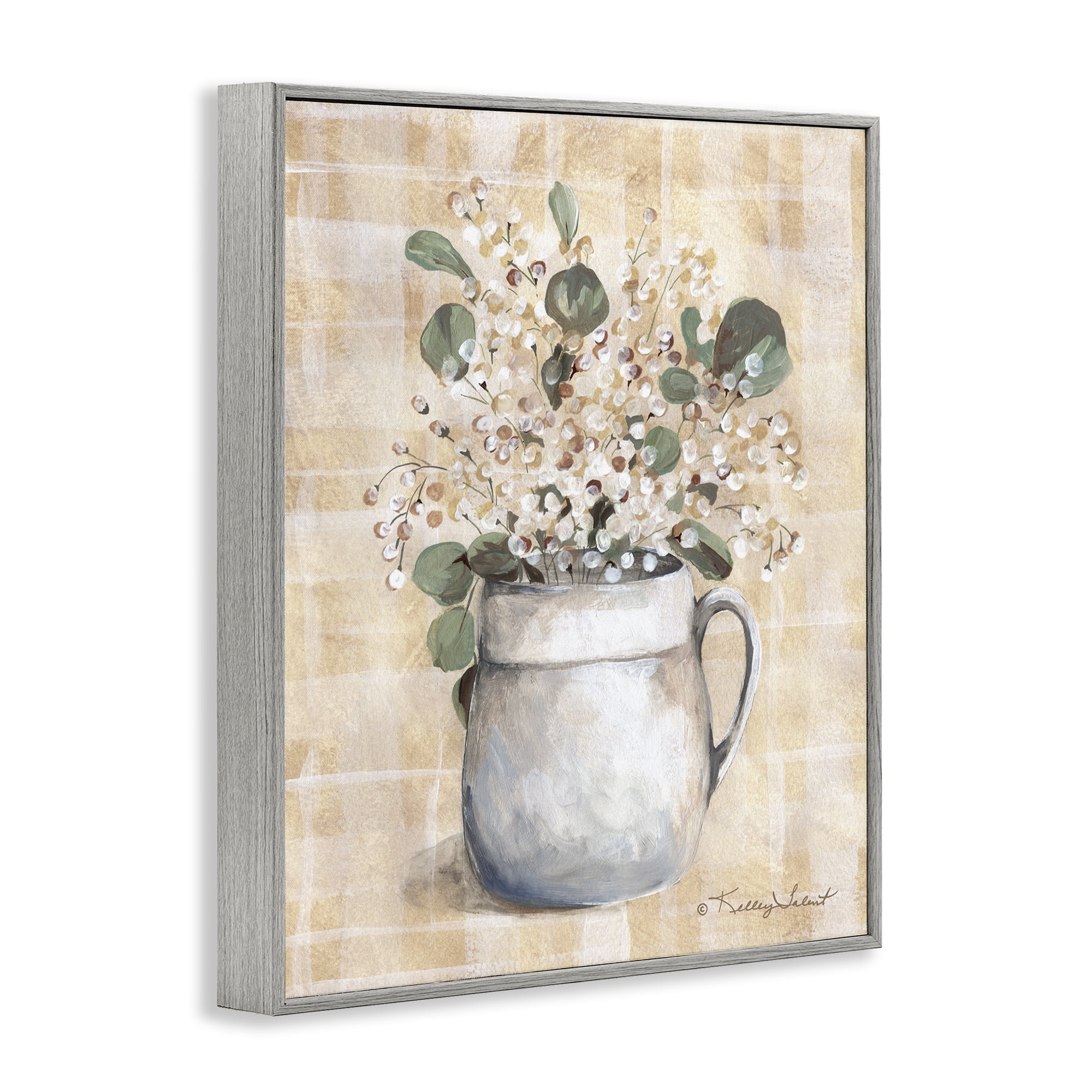Stupell Industries Eucalyptus in Pottery Botanical & Floral Painting Gray Framed Art Print Wall Art, 16 x 20