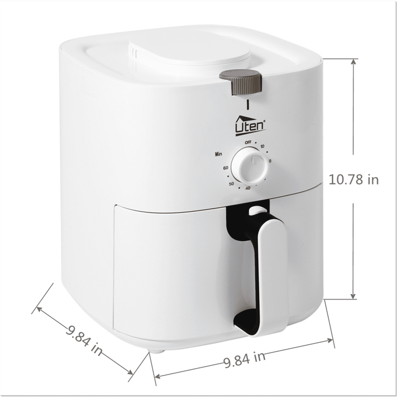 Uten 4.2 Qt Air Fryer, 1500W 5-in-1 Oil Free Cooker with Timer Knob & Adjustable Temperature, Nonstick Basket, Easy Clean Compact Size for Family, White